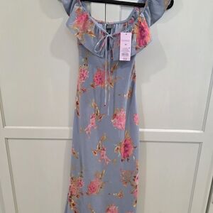 Wild Fable Flounce Sleeve Maxi Empire Waist Dress Blue Floral Size XS  NWT